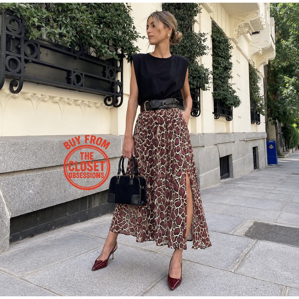 Zara NWT Brown Snakeskin Print A-Line Midi Skirt M - Picture 4 of 15